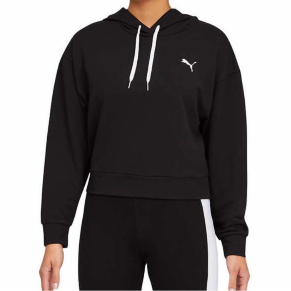 NWT Puma Black Cropped Hoodie with White Accents